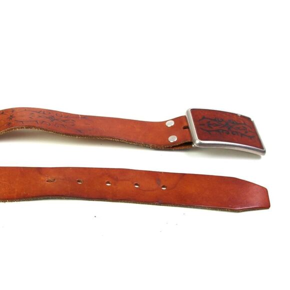 Express TOOLED BROWN REAL LEATHER 1 1/2"Wd DRESS CASUAL WOMEN'S BELT Size L (R76 - Picture 11 of 12